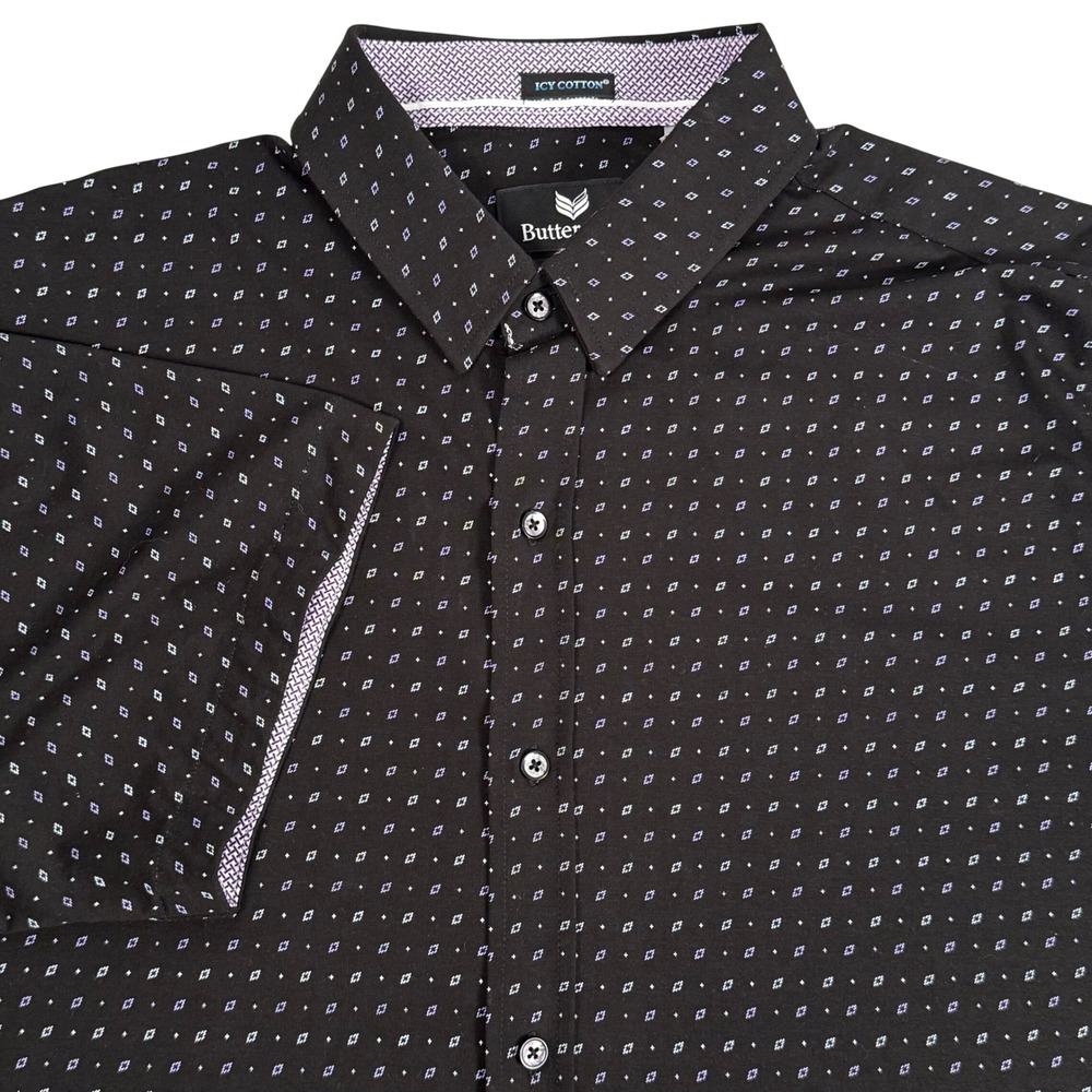 Buttercloth‎ Icy Cotton Shirt Tall Fit Geometric Diamond Short Sleeve Mens 2XL
